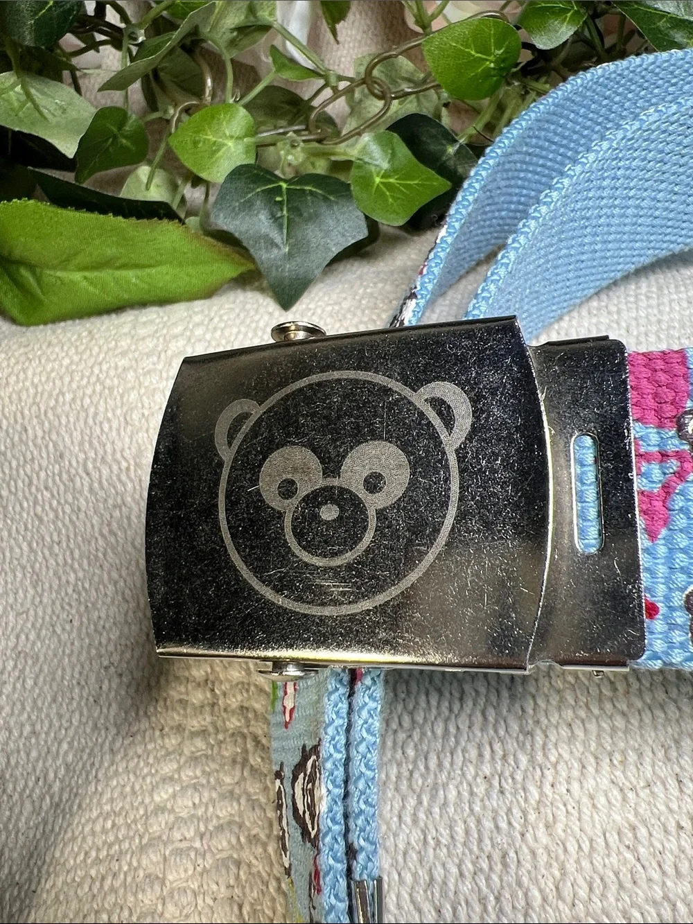 🔥Vintage Light Blue Canvas Belt with Panda Buckle